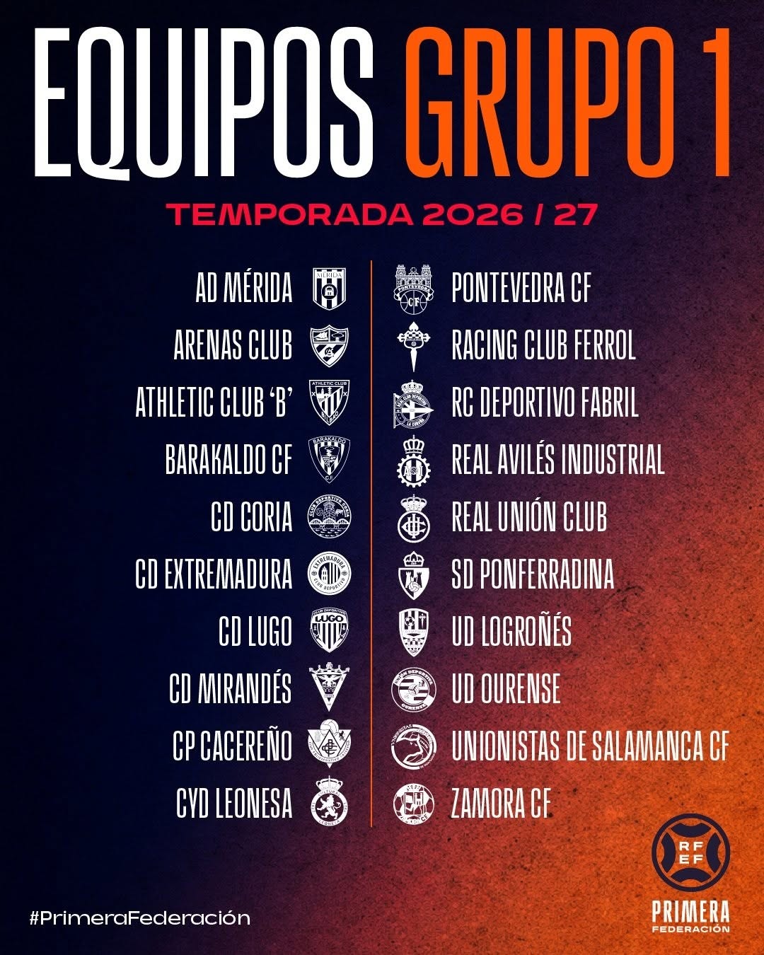 Equipos que forman el Grupo 1 de Primera Federación