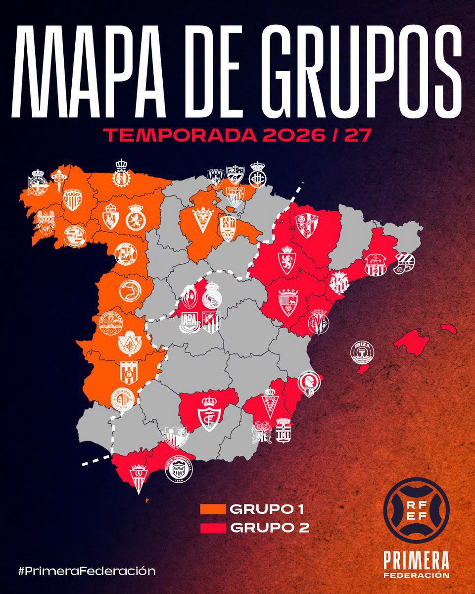 Mapa oficial de grupos de Primera Federación 1ª RFEF